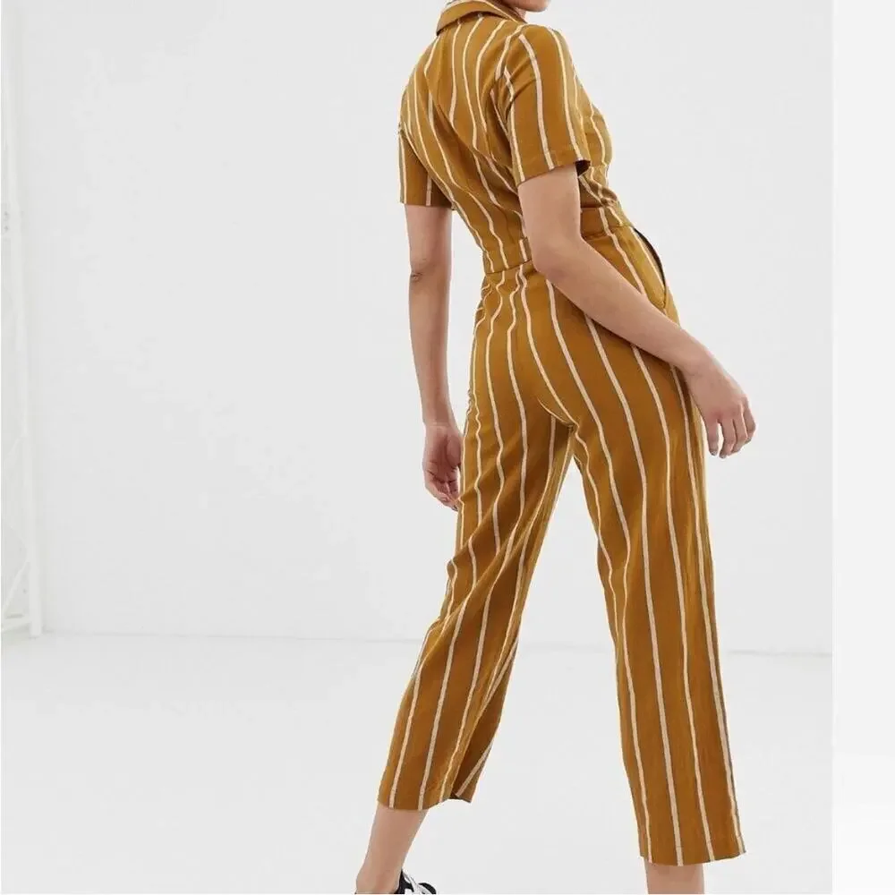 Emory Park Tailored Pinstripe Jumpsuit - Mustard - XS